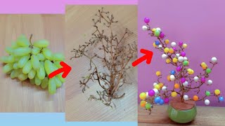 grapes DIY tree craft || With pompom || Home made shopes || From grapes dry branch ||