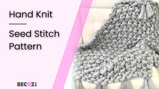 Hand Knit Giant Merino Wool Blanket. Seed Pattern