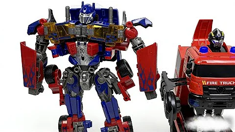 (ASMR Unboxing) RC King Kong Fire Truck Transformable Robot Cartoon Optimus Prime Electric Toy Car