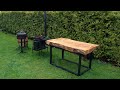 Oak slab table for outdoor use