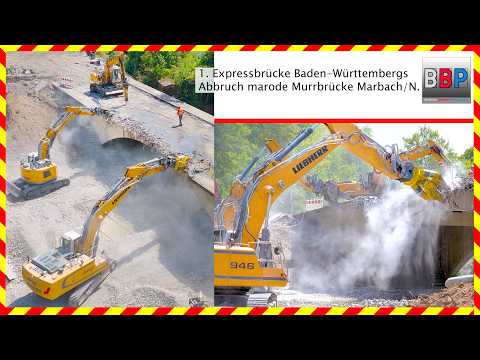 Liebherr R 946, R 926 compact, A 904 Abbruch Murrbrücke Marbach, 04.08.2026. Teil 2