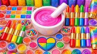 Satisfying Slime Asmr Diy How To Make Rainbow Slime Mixing Makeup Lip Balm Glitters Random Things