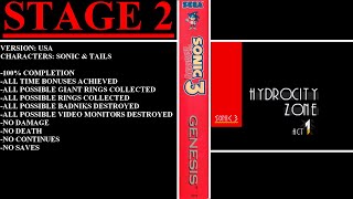 Sonic the Hedgehog 3 [USA] (Sega Genesis) - (Stage 2 - Hydrocity Zone | 100% Completion)