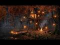 Enchanting Autumn Treehouse 🍂 Cozy Forest Campfire &amp; Night Ambience