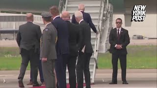 Biden trips again boarding Air Force One — this time on shorter staircase