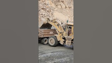Caterpillar 966D Wheel Loader | Big Rock Loading on Heavy Trolley | Mining Operations #shorts
