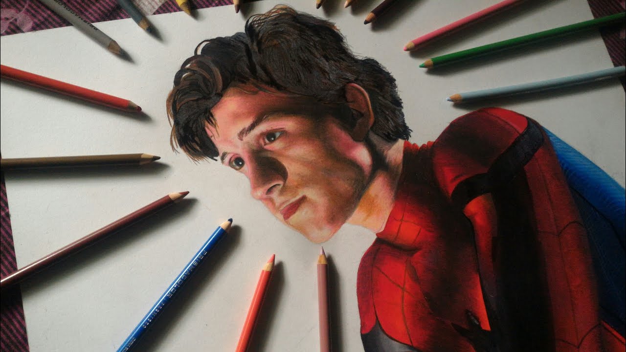 DRAWING TOM HOLLAND from Spiderman Homecoming Colored Pencil - YouTube