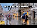 [4K] 🇷🇺 Moscow City Centre on a Rainy Day ☔ Red Square, Nikolskaya and Ilyinka Streets | July 2022