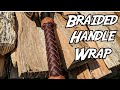 Braided leather handle wrap on a tomahawk or belt ax