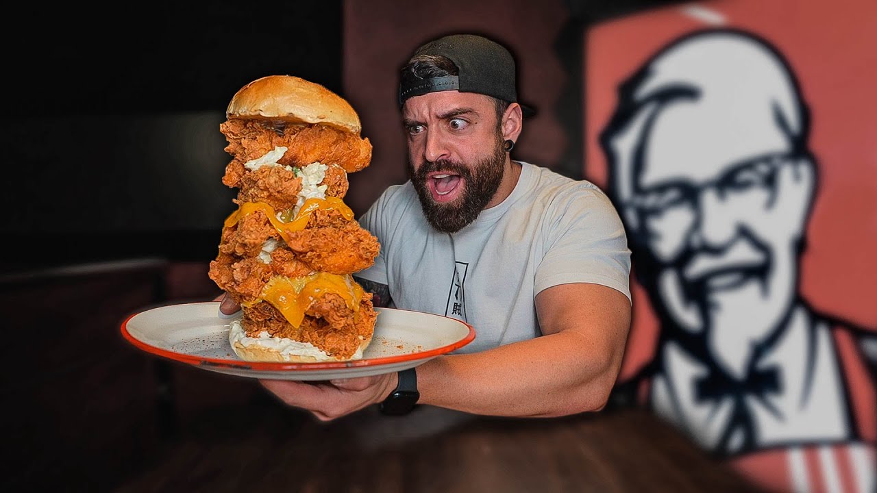 RETO de BURGER de POLLO FRITO MÁS GRANDE que MI CABEZA 🍗 *el mejor pollo frito*