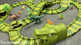 15 Minutes Of Satisfaction With The Cute ASMR Dinosaur Car Racing Track Toy Set | Toy Unboxing Asmr