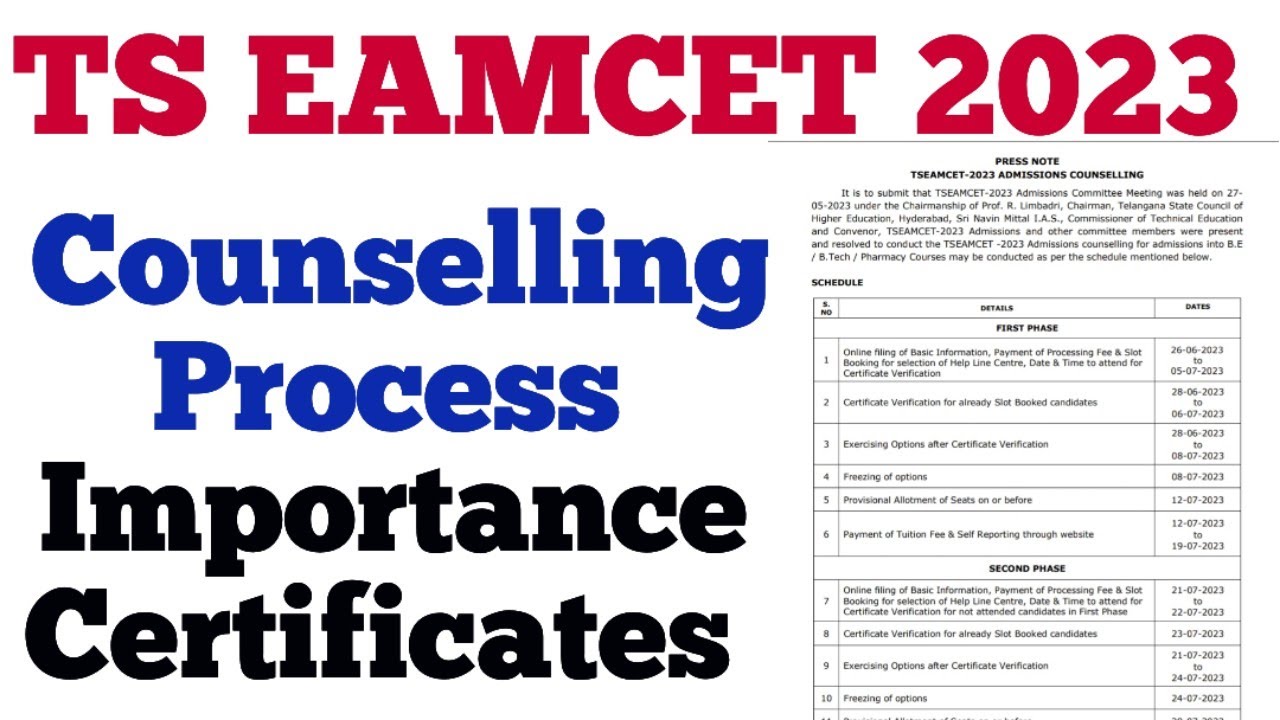 TS EAMCET 2023 Counselling Process and Required Certificates - YouTube