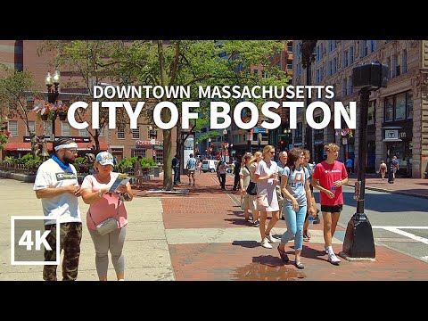 [4K] BOSTON TRAVEL - Downtown Boston, Washington Street & State Street, Massachusetts, USA, Travel