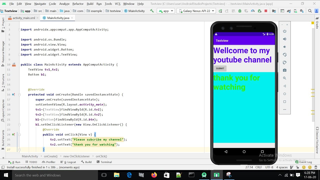 Android Studio TextView Examle Text Set Example YouTube