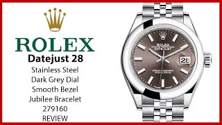 ▶ Rolex Datejust 28 Stainless Steel Dark Grey Dial & Smooth Bezel Jubilee Bracelet 279160 - REVIEW
