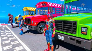 Superheroes School Bus Racing Challenge w Spiderman, Hulk &amp; SuperMan Funny Contest #887