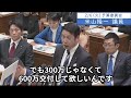 2024年2月6日「衆議院」予算委員会　米山隆一議員２「そのお母さんも300万と600万じゃ全然違う、300万では当座のもので全部消える。600万もらえたら生活再建できる、商売できると言ってるんです」