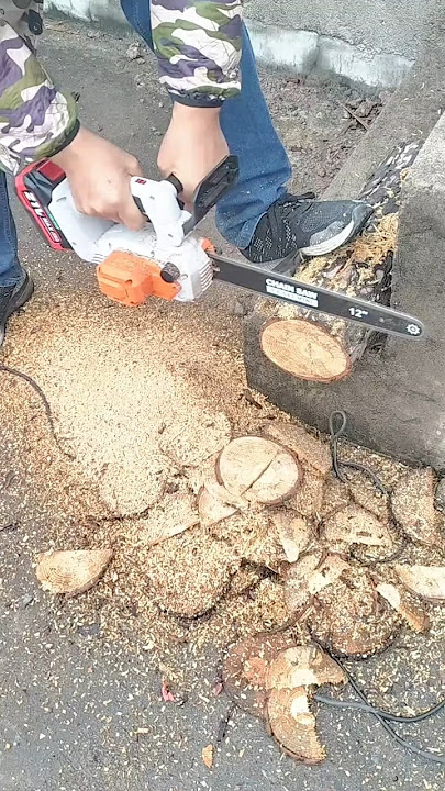 Woodworking: Cutting Logs into Small Wooden Discs with a Compact Chainsaw