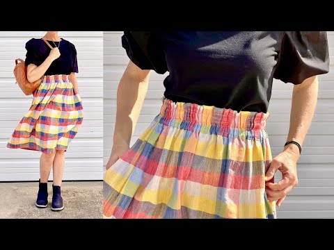 Sew a PAPER BAG LINEN SKIRT with elastic waistband + POCKETS!  ALL THE STEPS!