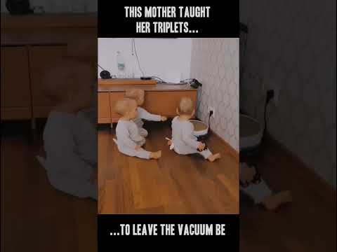 Super funny triplets interact with a vacuum 😂🤣😂 #shorts