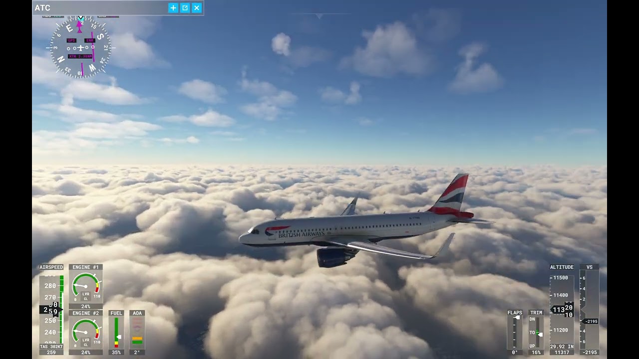 British Airways Airbus A320 landing into London Heathrow EGLL/LHR - MSFS20
