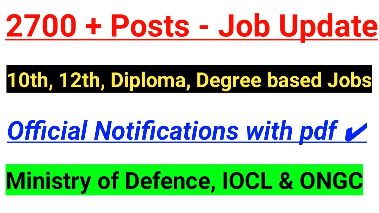 2700 + Posts Latest Job Updates 10th pass, 12th Pass, Diploma