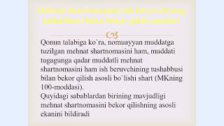 10-sinf Davlat va huquq asoslari fanidan Mehnat shartnomasini bekor qilishning umumiy asoslari