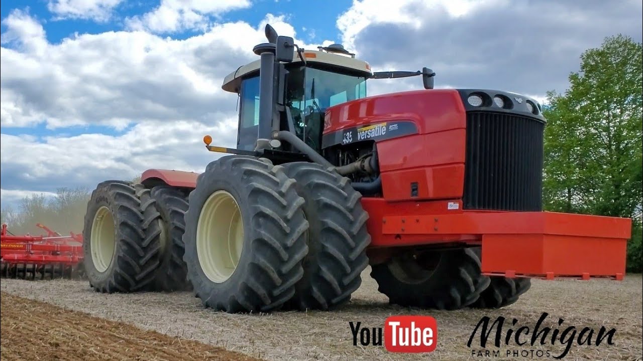Versatile 435 and Sunflower 6333 Soil Finisher in Michigan spring of