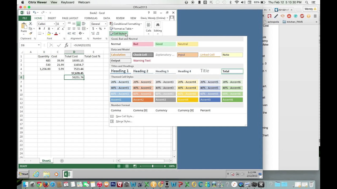 How To Apply The Total Cell Style Using Excel 2013