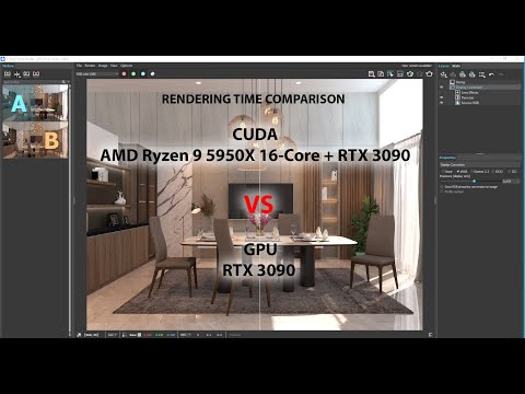 VRay 5 Rendering time comparison. - GeForce RTX 3090 VS AMD Ryzen 9 5950X 16-Core + RTX 3090