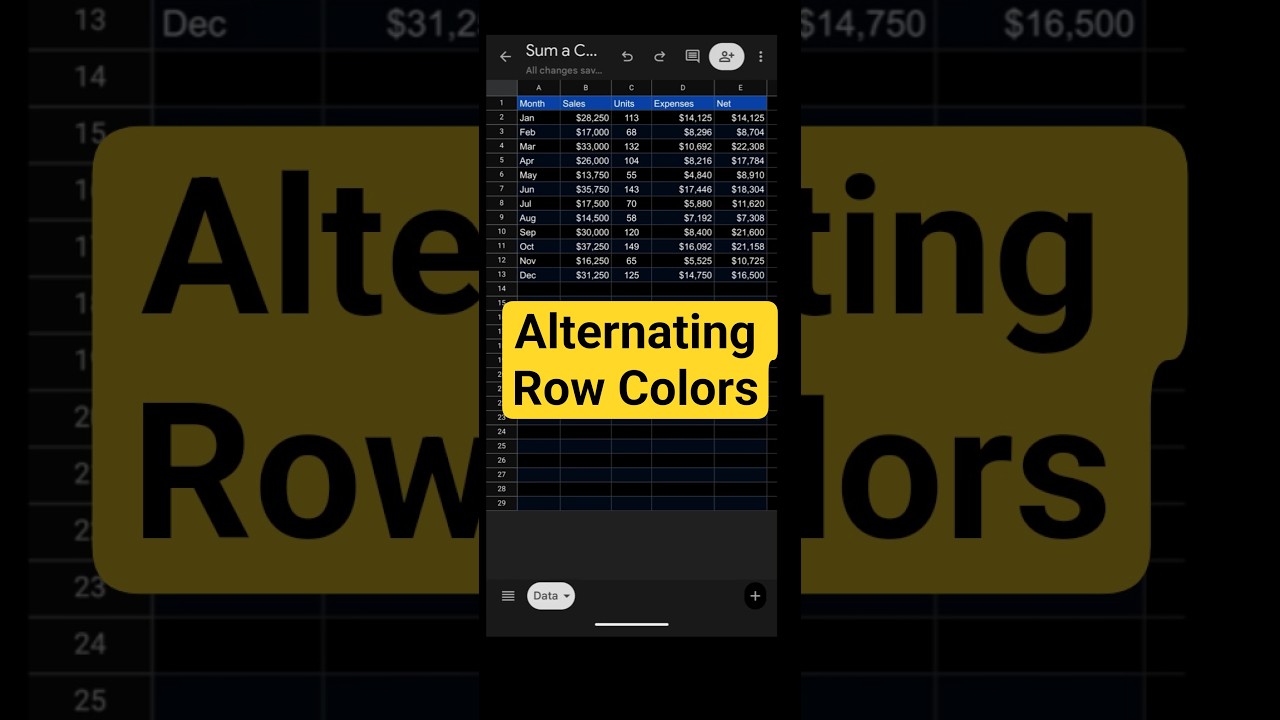 How to Add Alternating Row Colors - Google Sheets Mobile App #shorts