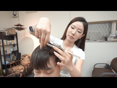 ASMR💈 Beautiful barber Ayumi gave me a haircut and shave