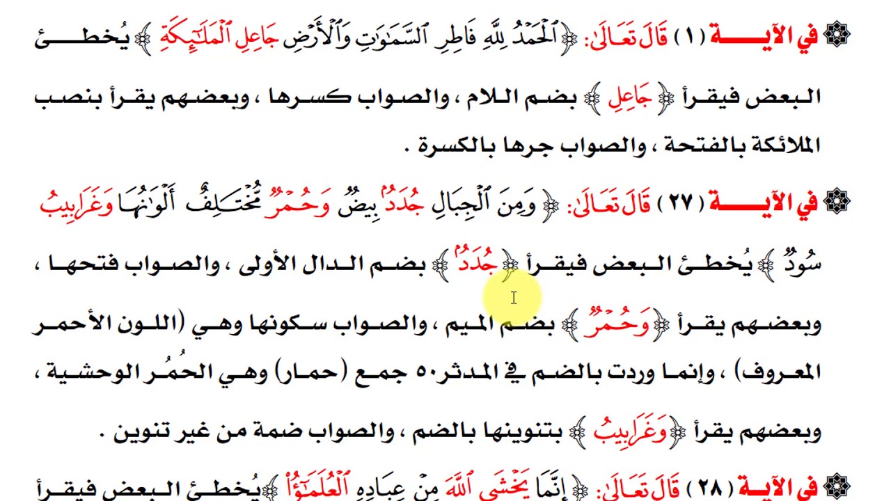 الدرس 29 - أخطاء شائعة عند تلاوة القرآن الكريم - سبأ وفاطر و يس -