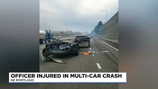 Police officer injured in 5-car crash on I-84 east in NE Portland