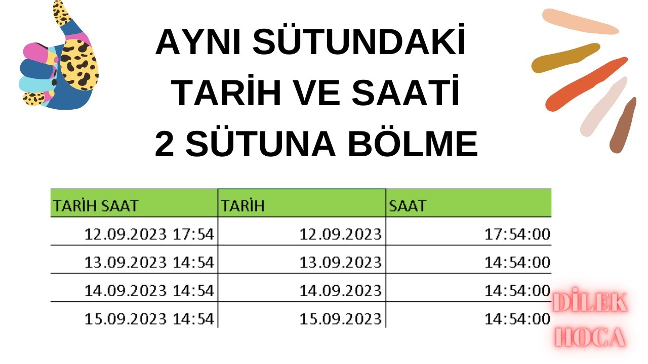 AYNI SÜTUNDAKİ TARİH SAATİ AYIRMA (SÜTUNLARA AYIRMA) #excel, #excelvideo, #excelformül