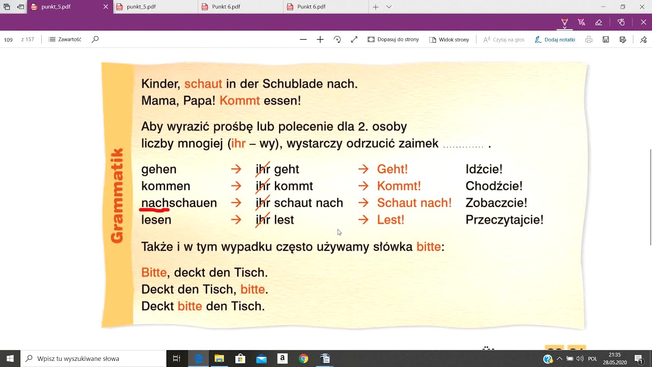 Lekcja zdalna 10, język niemiecki, podr.,,Punkt'', klasa V, temat