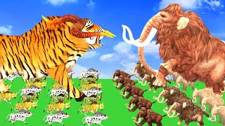 20 Giant Bull Tiger vs 20 Woolly Mammoth Save Baby Elephant Ultimate Mammoth Epic Battle Animal Revo