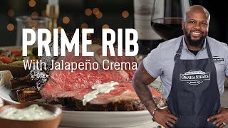 Prime Rib with Jalapeño Crema & Roasted Maple Brussels ‘n Carrots Recipe