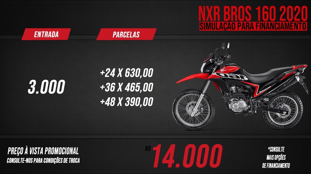 Financiamento da bros 160 com 3,5,7 mil reais de entrada confira - YouTube