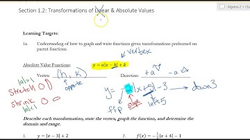 Section 1.2: Transformations of Linear & Absolute Values