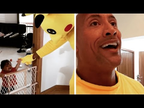 The Rock in Pikachu Costume for her daughter jasmine