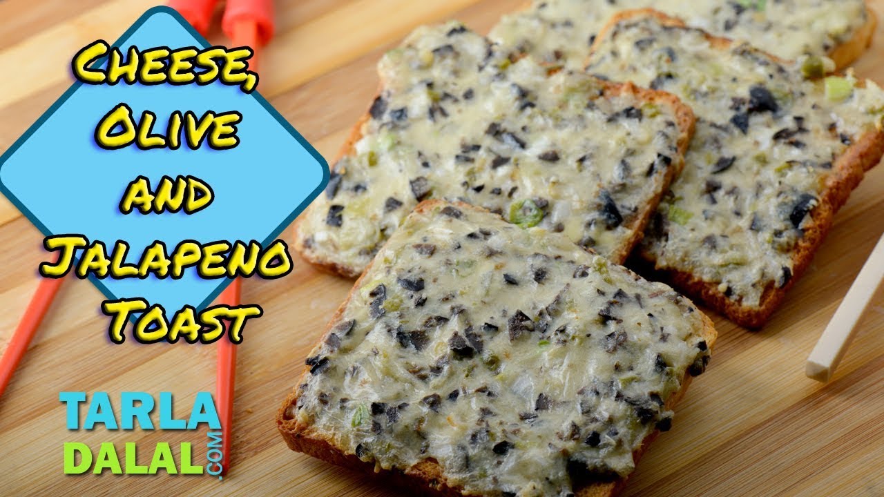 Cheese Olive and Jalapeno Toast recipe by Tarla Dalal