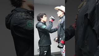Santiago Luna and Imanol Rodriguez just minutes before stepping into the cage at #ufcmexico