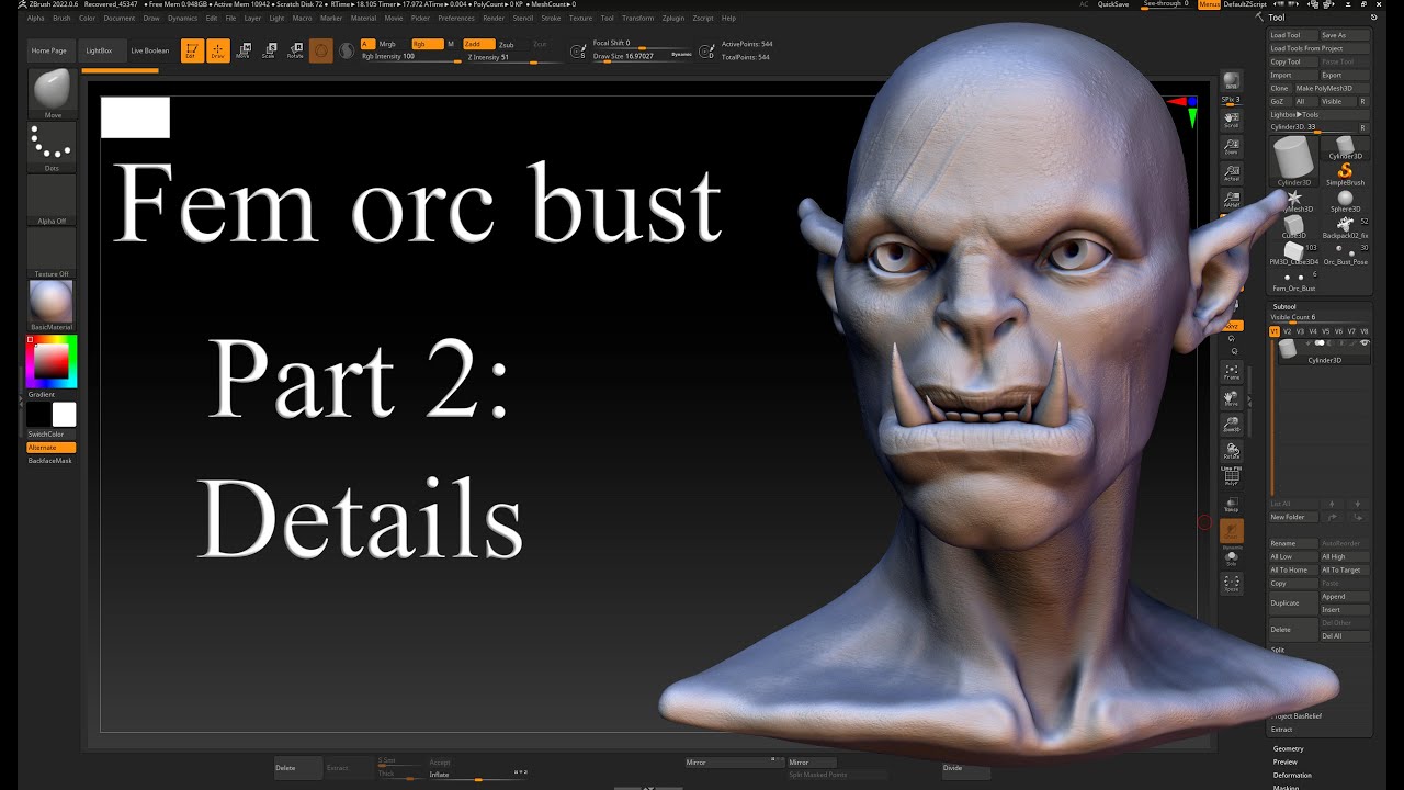 A fem orc bust sculpt part 2 - Details | Speedsculpt in Zbrush - YouTube