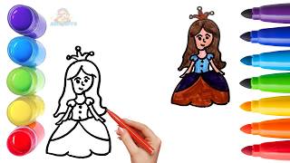 How To Draw cute Princess Drawing, Painting & Coloring For Kids and Toddlers_ Child Art 🐋🌈🎨