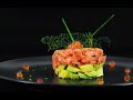 A classic salmon tartar with caviar & avocado/ سالمون تارتار