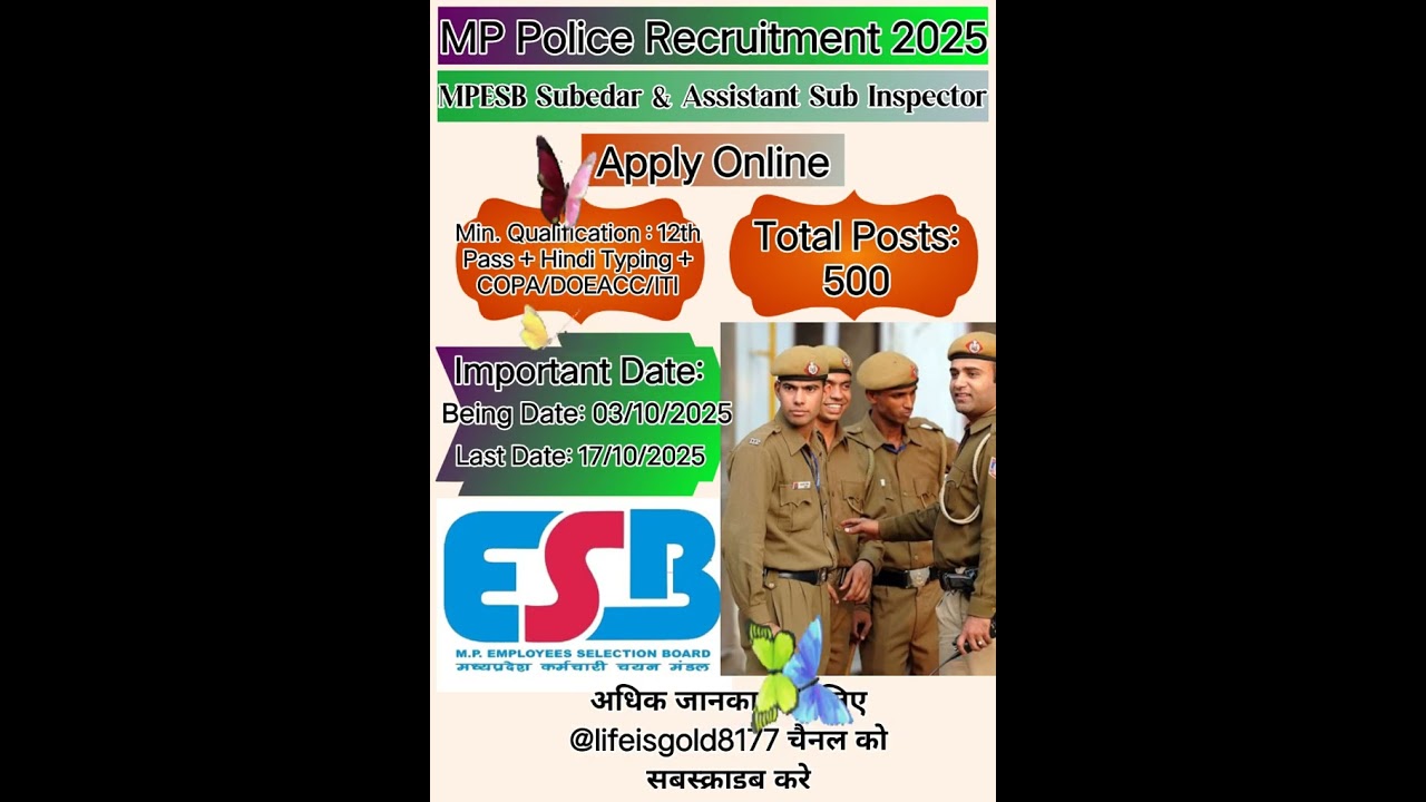 MP Police Subedar & ASI Recruitment 2025, post of 500 vecancy's