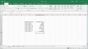 Keyboard Shortcuts for number formatting in Excel 2016