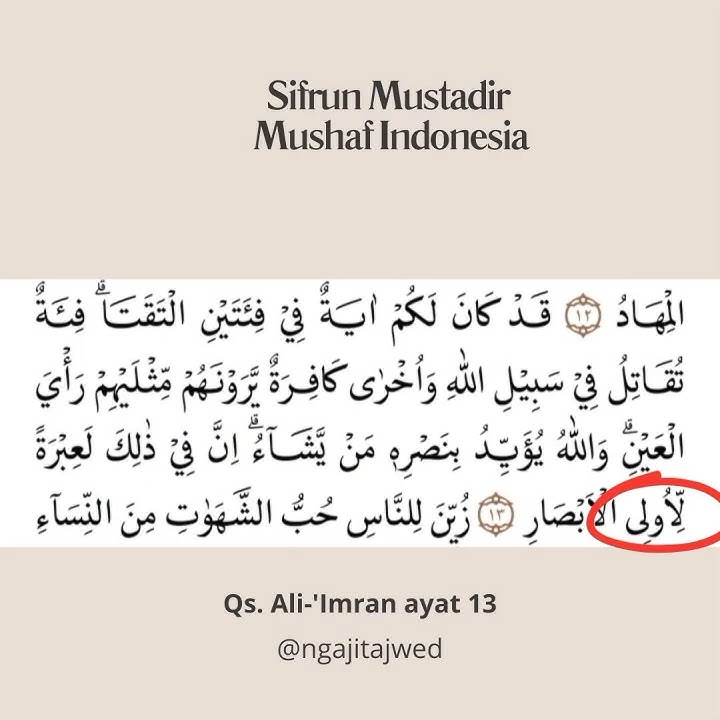 Contoh Sifrun Mustadir di Mushaf Indonesia & Timur Tengah