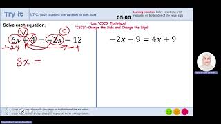 Grade7- L7-2 -Solve Equations with variables on both sides.